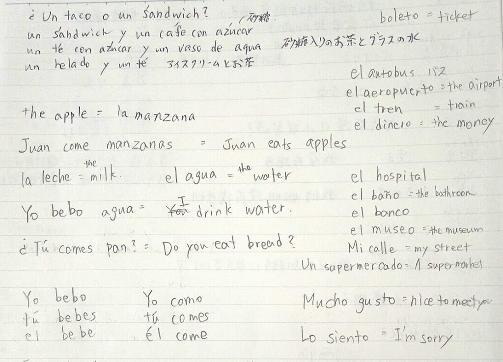 Duolingoスペイン語(初期のノート)
