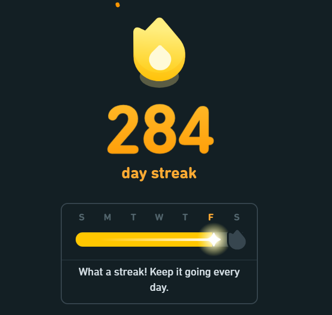 Duolingo280日以上継続している証拠の画像