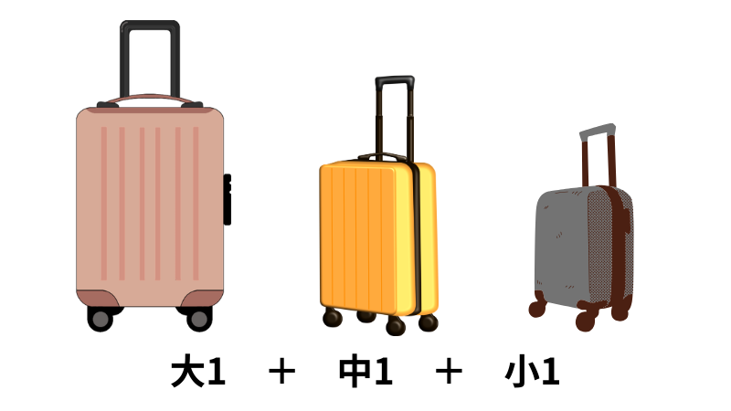 海外赴任(単身)のスーツケース構成|大型スーツケース(渡航用)
中型スーツケース(旅行・出張用)
機内持ち込みサイズ